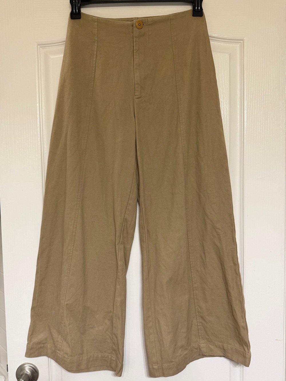 Esby Hemp Organic Cotton Wide Leg Crop Pants Tan High Rise Button Front Size 4